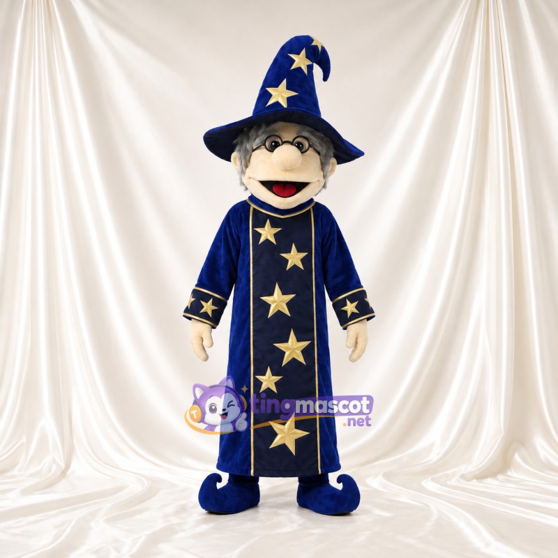 Costume de mascotte Magicien – selon la photo – Lunettes (noir); Étoile (doré); Tunique longue Costume de mascotte Magicien – selon la photo – Lunettes (noir); Étoile (doré); Tunique longue