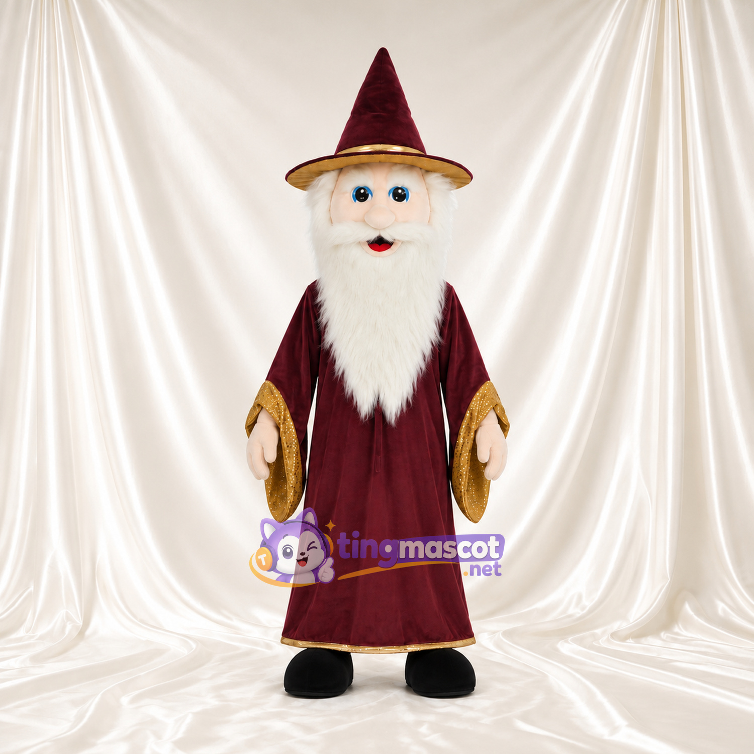Wizard Mascot Costume - Burgundy Robe and Gold Cuffs Wizard Mascot Costume - Burgundy Robe and Gold Cuffs