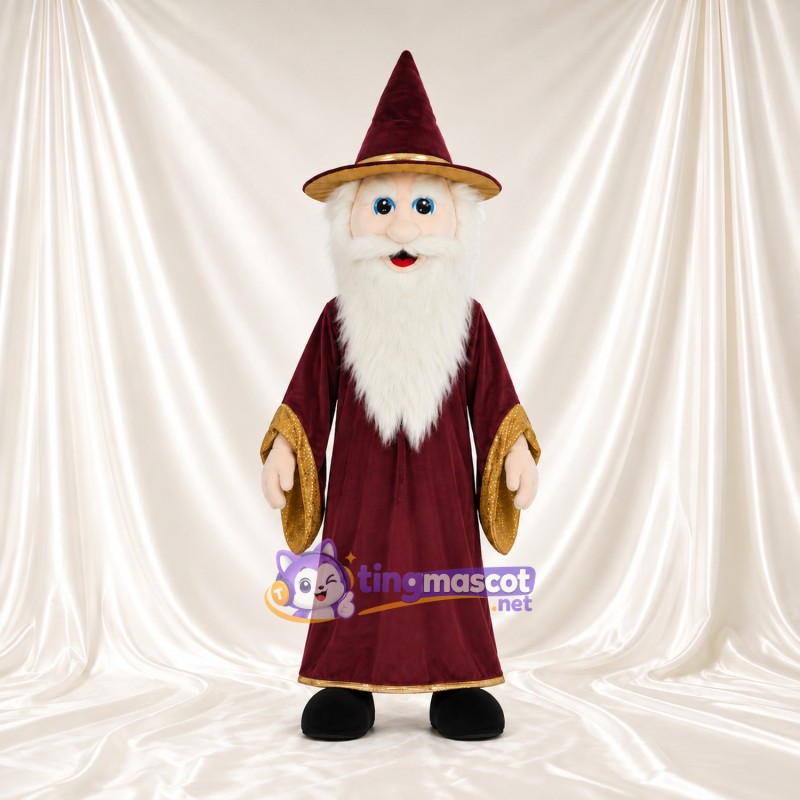 Wizard Mascot Costume - Burgundy Robe and Gold Cuffs Wizard Mascot Costume - Burgundy Robe and Gold Cuffs