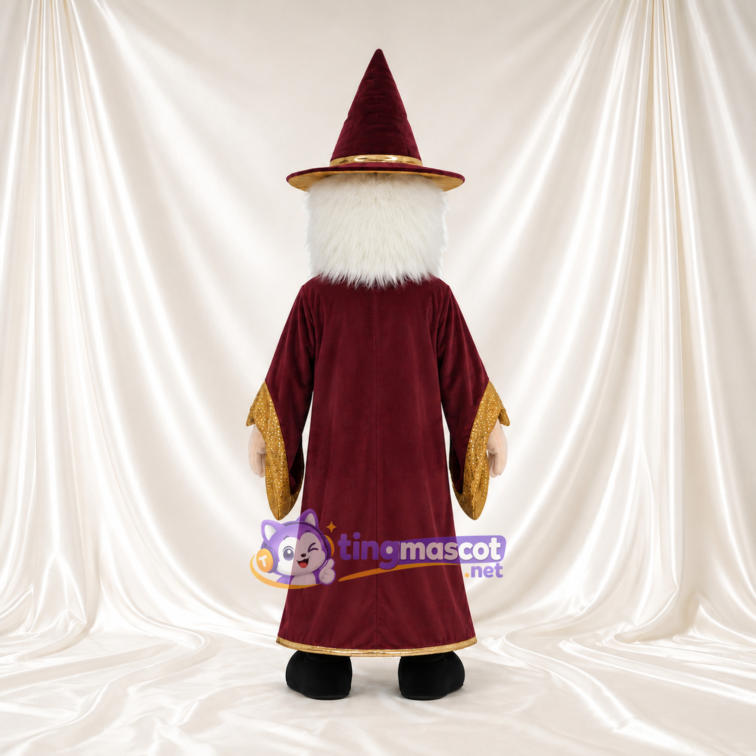 Wizard Mascot Costume - Burgundy Robe and Gold Cuffs Wizard Mascot Costume - Burgundy Robe and Gold Cuffs