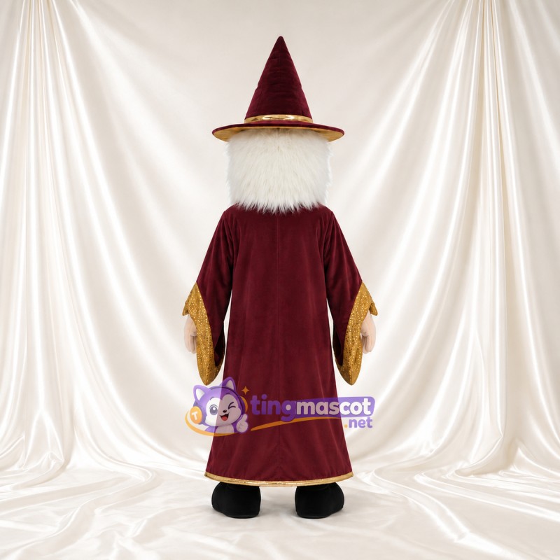 Wizard Mascot Costume - Burgundy Robe and Gold Cuffs Wizard Mascot Costume - Burgundy Robe and Gold Cuffs