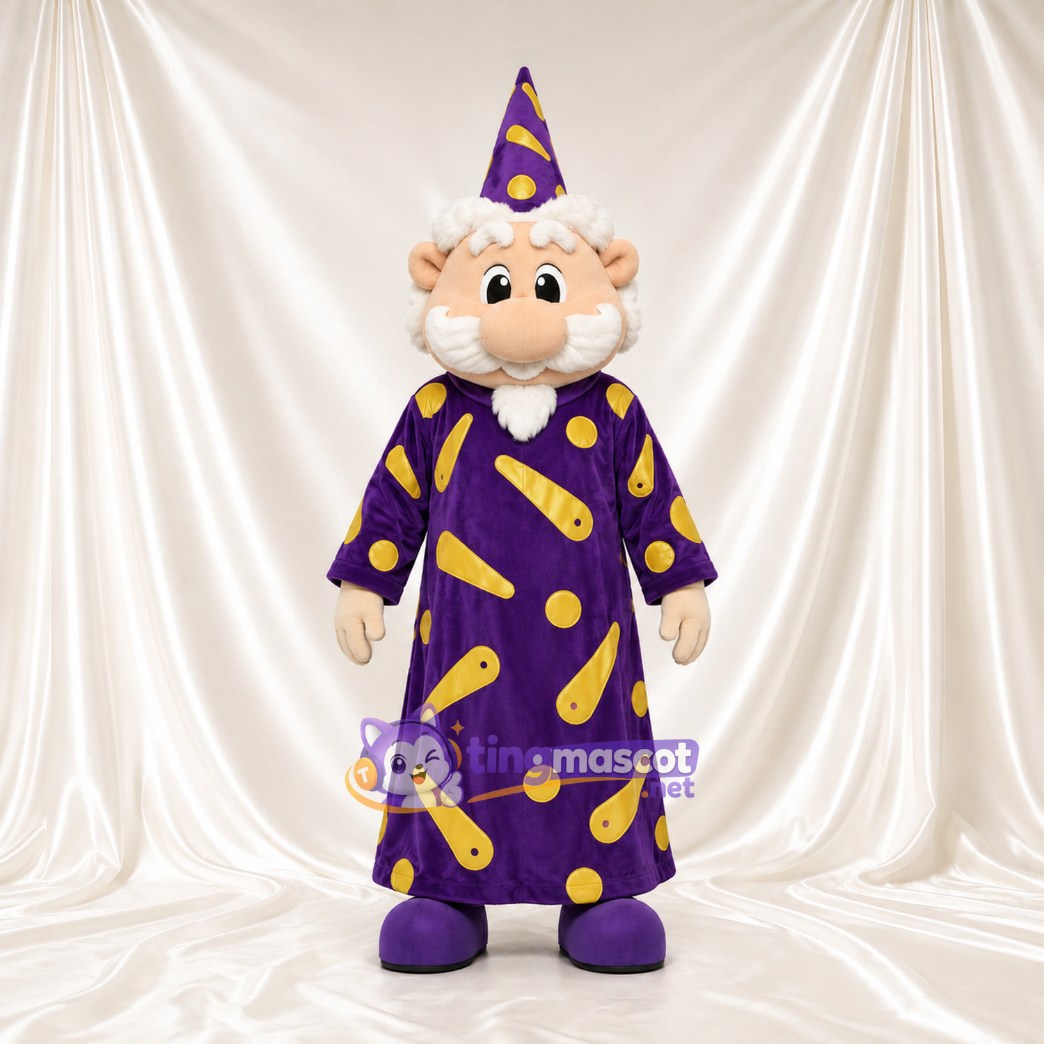 Wizard Character Mascot Costume - Purple Robe and Yellow Patterns Wizard Character Mascot Costume - Purple Robe and Yellow Patterns
