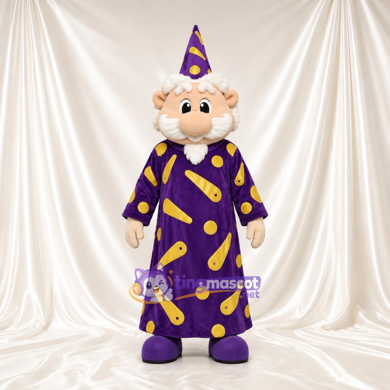 Wizard Character Mascot Costume - Purple Robe and Yellow Patterns Wizard Character Mascot Costume - Purple Robe and Yellow Patterns