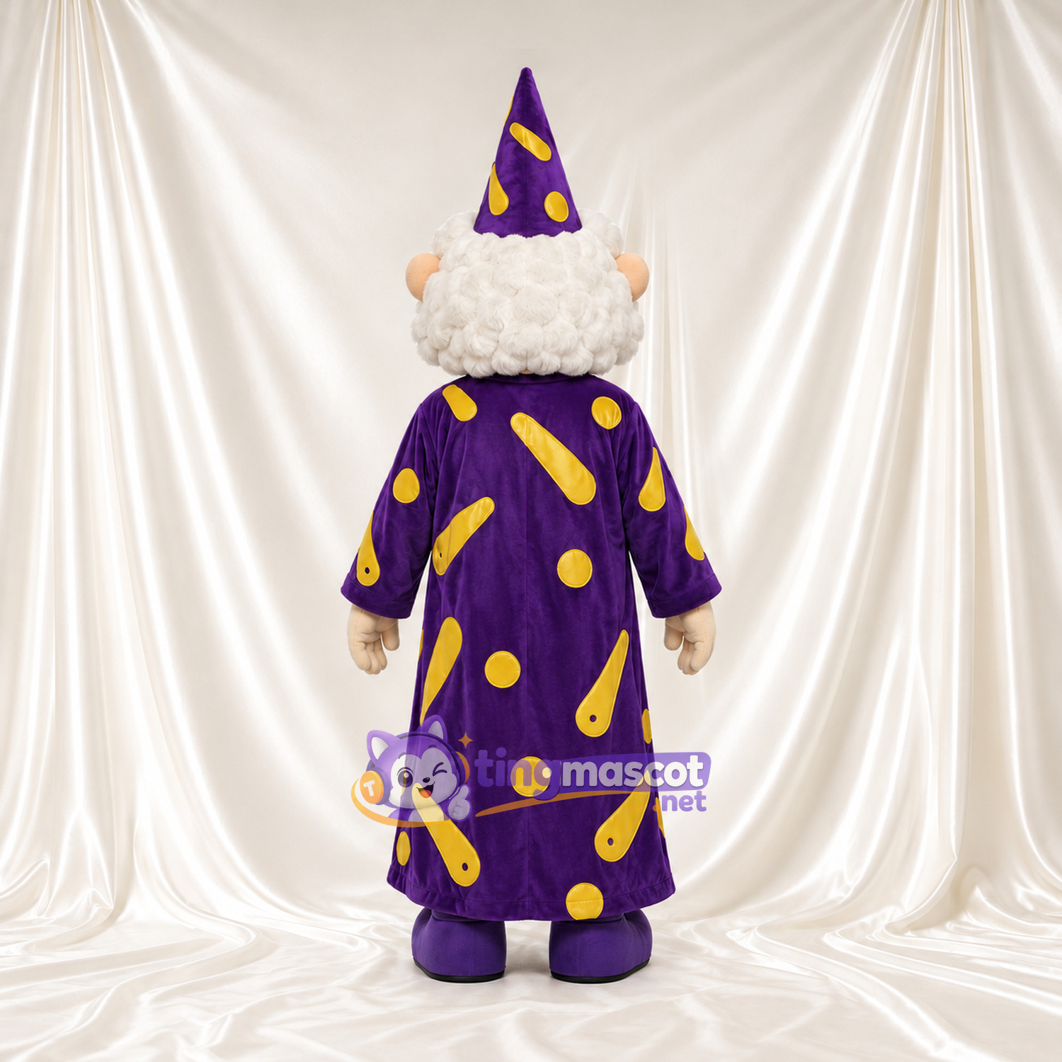 Wizard Character Mascot Costume - Purple Robe and Yellow Patterns Wizard Character Mascot Costume - Purple Robe and Yellow Patterns