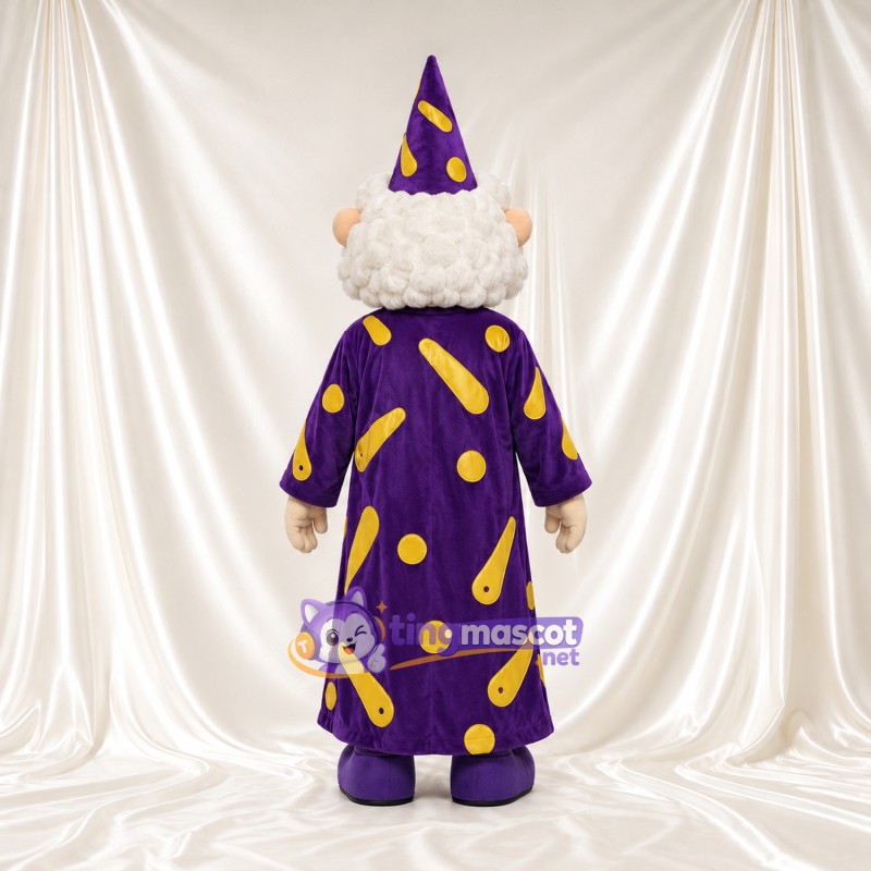 Wizard Character Mascot Costume - Purple Robe and Yellow Patterns Wizard Character Mascot Costume - Purple Robe and Yellow Patterns