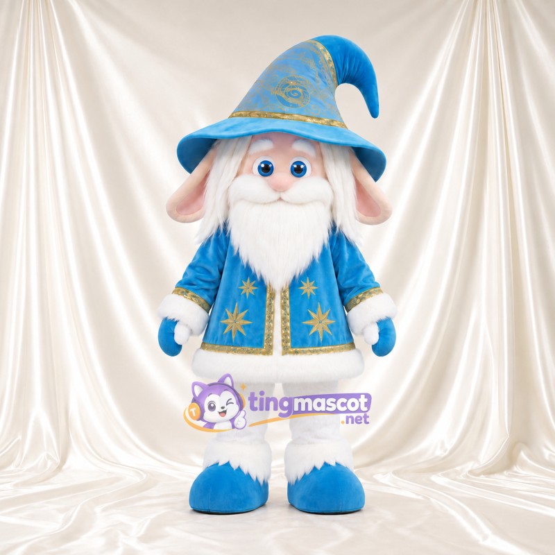 Costume de mascotte Lapin – blanc – Chapeau (bleu); Manteau (doré) Costume de mascotte Lapin – blanc – Chapeau (bleu); Manteau (doré)