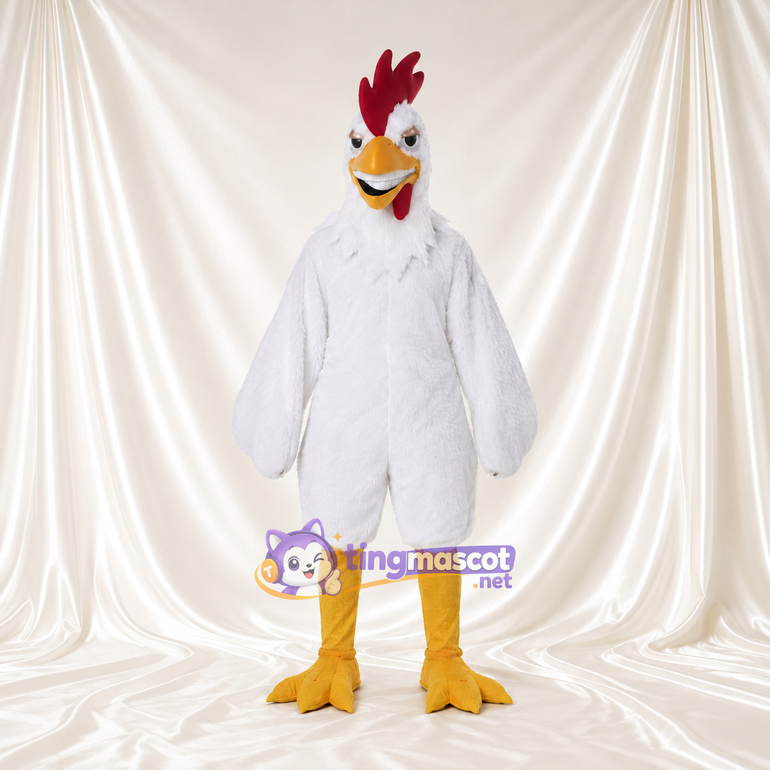 Costume de mascotte Poule – blanc – Crête (rouge); Jambes (long, jaune) Costume de mascotte Poule – blanc – Crête (rouge); Jambes (long, jaune)