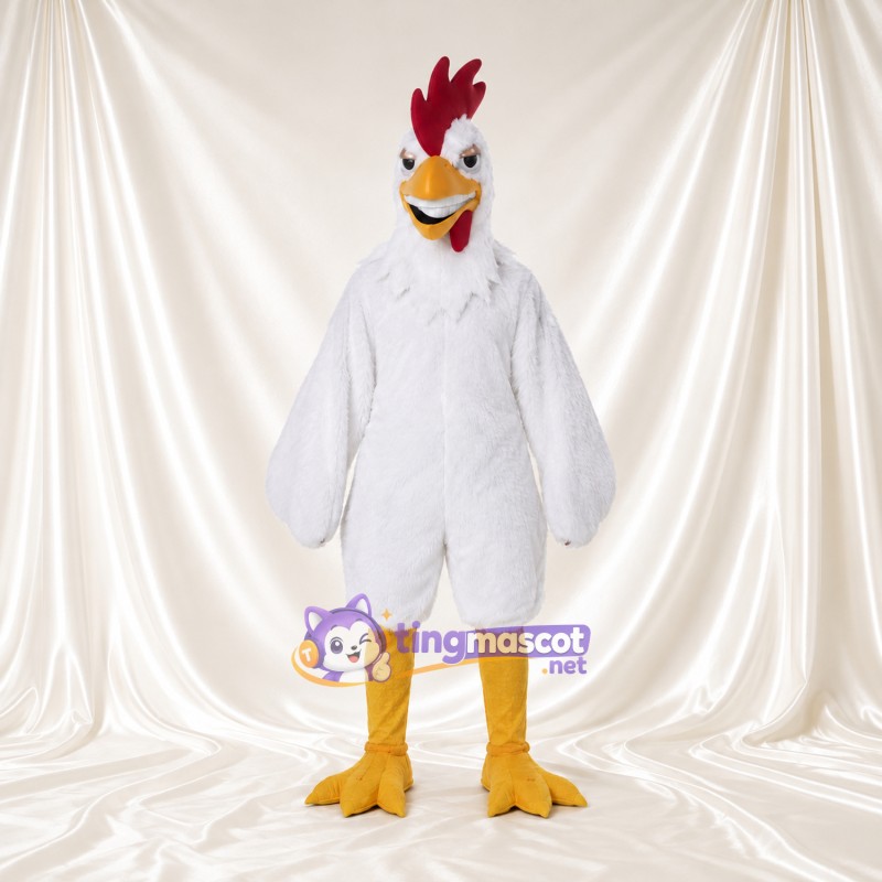 Costume de mascotte Poule – blanc – Crête (rouge); Jambes (long, jaune) Costume de mascotte Poule – blanc – Crête (rouge); Jambes (long, jaune)