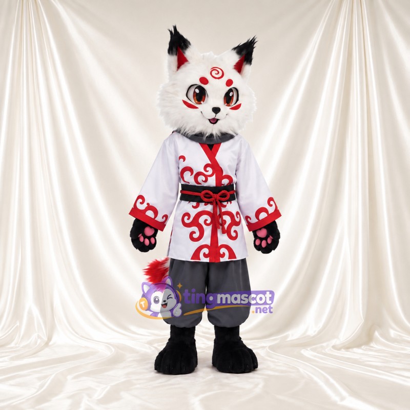 Costume de mascotte Renard – blanc – Tunique longue (rouge, à motifs); Pantalon (noir) Costume de mascotte Renard – blanc – Tunique longue (rouge, à motifs); Pantalon (noir)