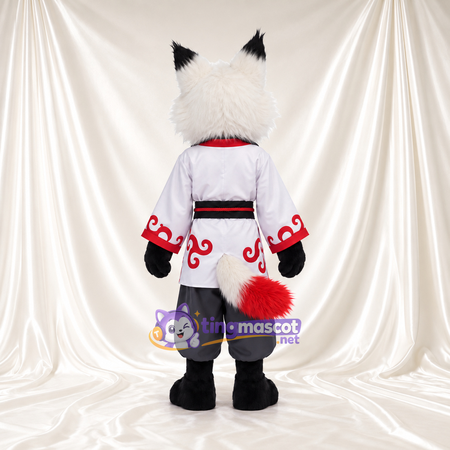 Costume de mascotte Renard – blanc – Tunique longue (rouge, à motifs); Pantalon (noir) Costume de mascotte Renard – blanc – Tunique longue (rouge, à motifs); Pantalon (noir)