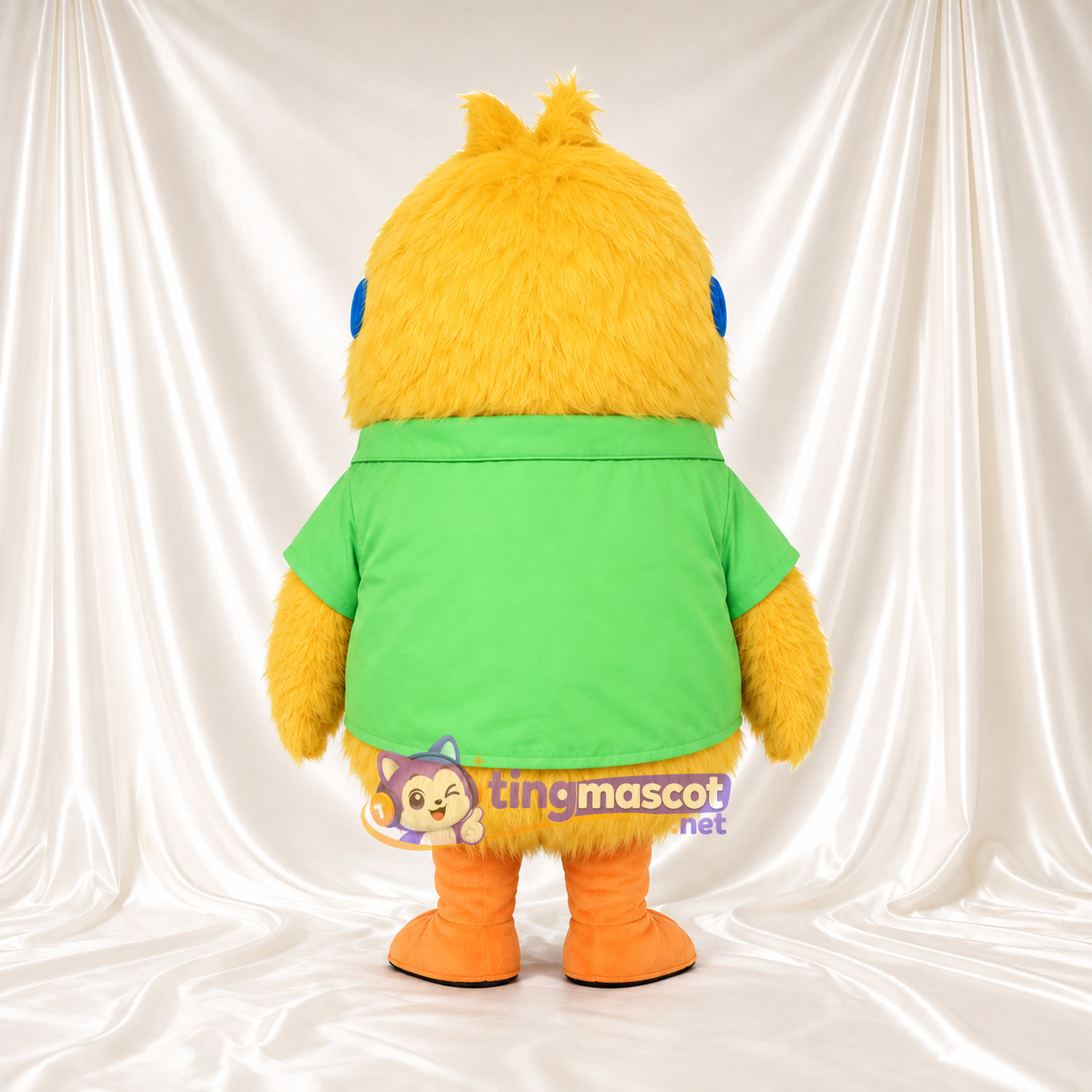 Costume de mascotte Poussin – jaune – Lunettes (bleu); Chemise (vert)
