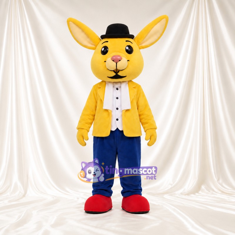 Costume de mascotte Lapin – jaune – Veste (jaune); Pantalon (bleu) Costume de mascotte Lapin – jaune – Veste (jaune); Pantalon (bleu)