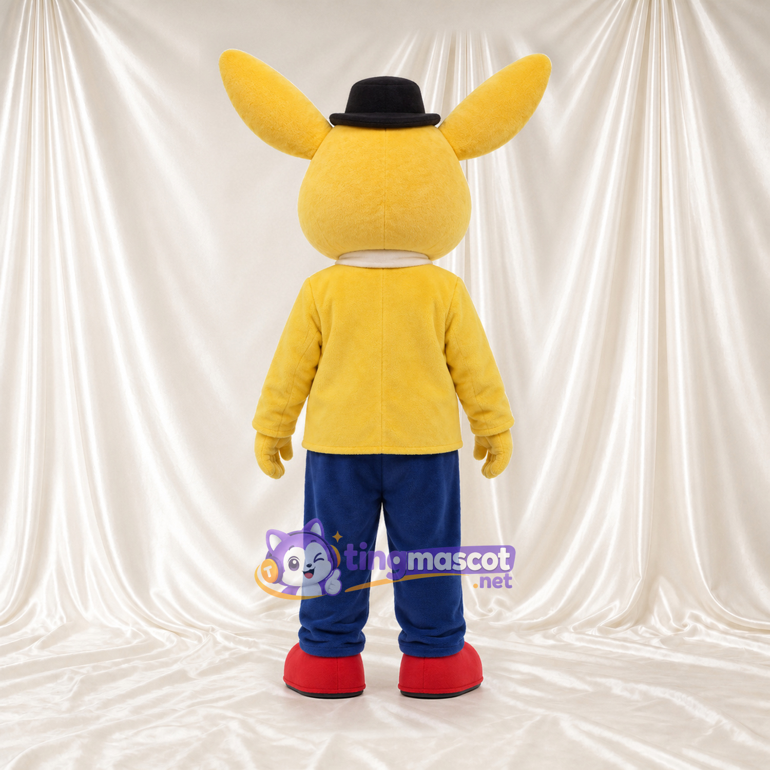 Costume de mascotte Lapin – jaune – Veste (jaune); Pantalon (bleu) Costume de mascotte Lapin – jaune – Veste (jaune); Pantalon (bleu)