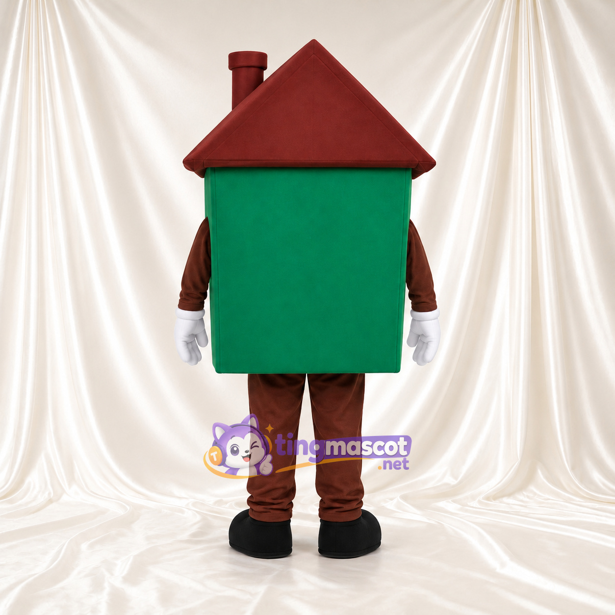 Green House Mascot Costume - Brown Roof and Smiling Face Green House Mascot Costume - Brown Roof and Smiling Face