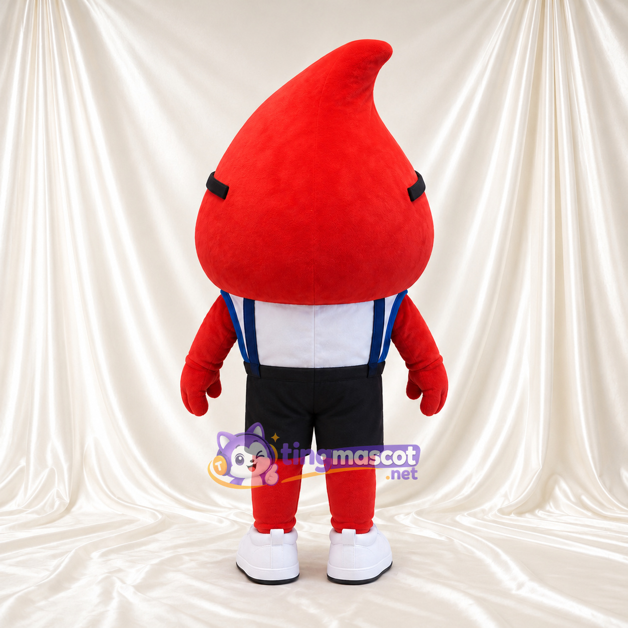 Red Blood Drop Mascot Costume - Black Glasses and Suspenders Red Blood Drop Mascot Costume - Black Glasses and Suspenders