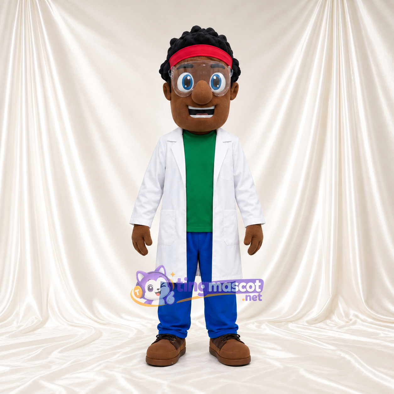 Costume de mascotte Scientifique – selon la photo – Blouse de laboratoire (blanc); Bandeau (rouge) Costume de mascotte Scientifique – selon la photo – Blouse de laboratoire (blanc); Bandeau (rouge)