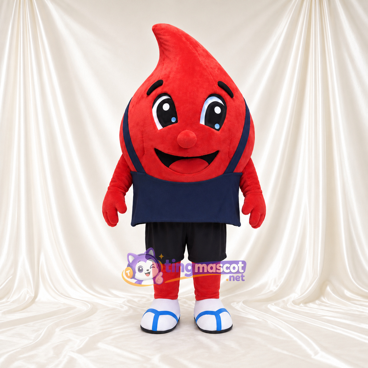 Red Blood Drop Mascot Costume - Navy Sports Top and Black Shorts Red Blood Drop Mascot Costume - Navy Sports Top and Black Shorts