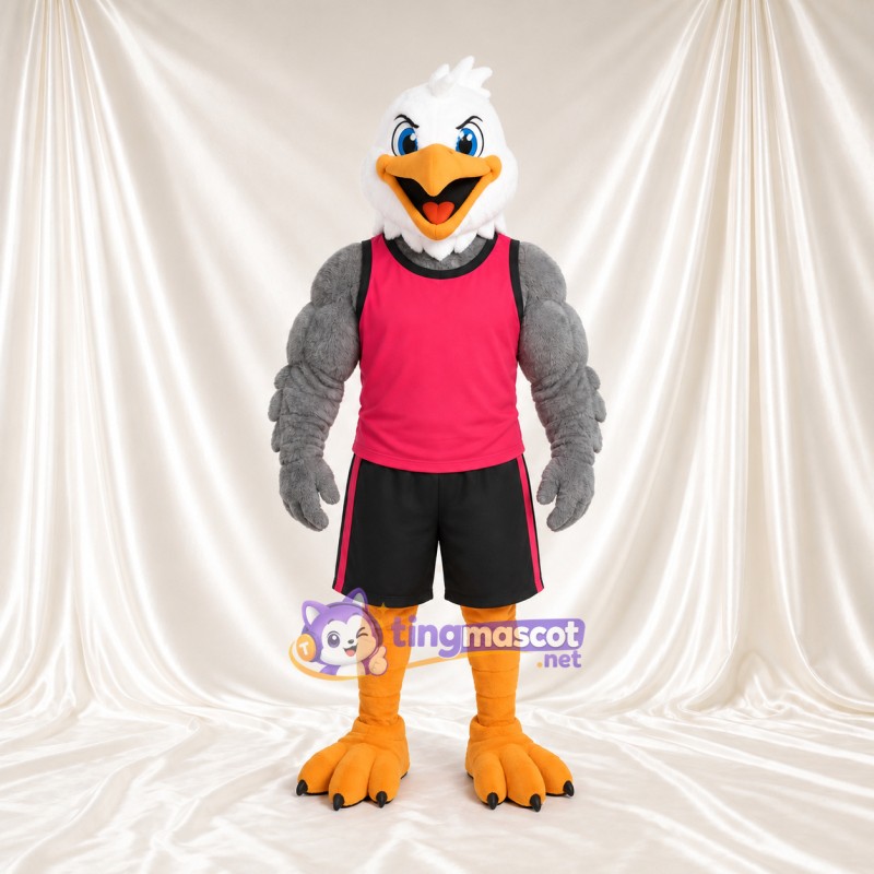 Costume de mascotte Aigle – gris – Haut (rouge); Short (noir) Costume de mascotte Aigle – gris – Haut (rouge); Short (noir)