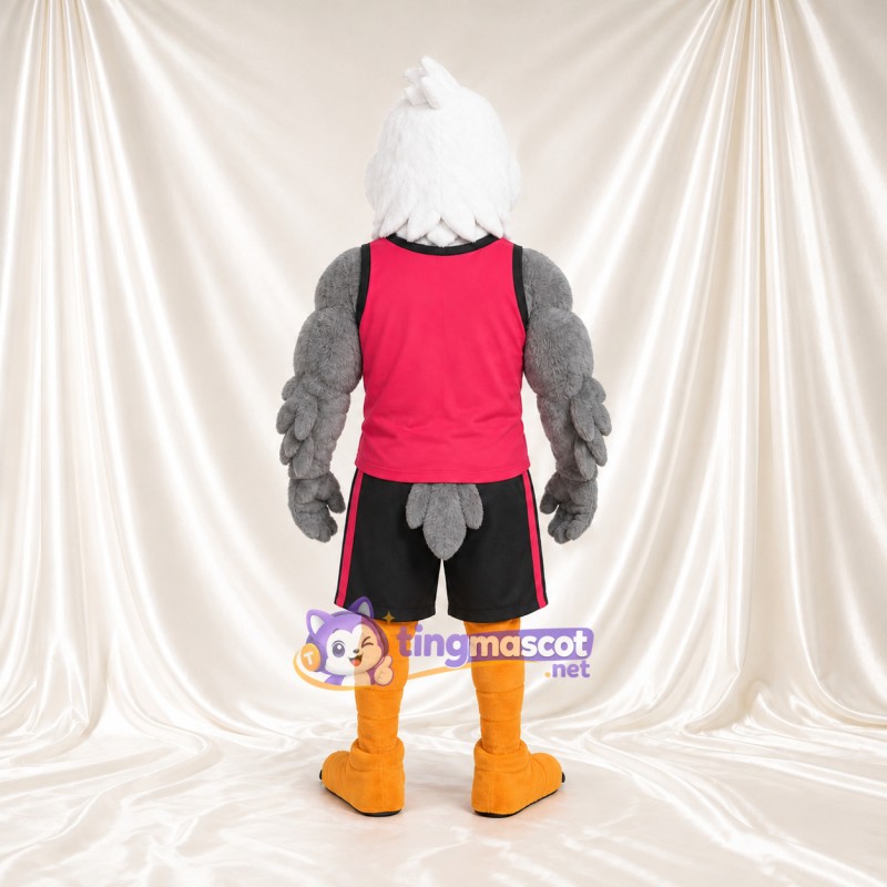 Costume de mascotte Aigle – gris – Haut (rouge); Short (noir) Costume de mascotte Aigle – gris – Haut (rouge); Short (noir)