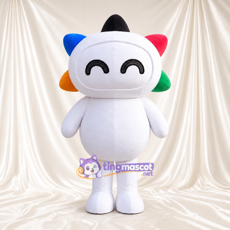 Costume de mascotte Robot – blanc – Tête (multicolore); Pointes; Yeux (souriant) Costume de mascotte Robot – blanc – Tête (multicolore); Pointes; Yeux (souriant)
