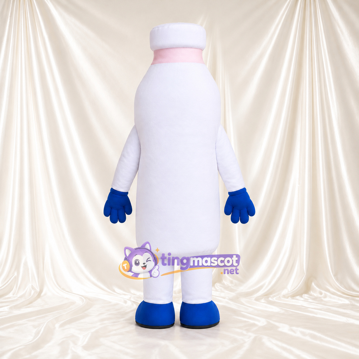 Costume de mascotte Bouteille de boisson – blanc – Gants (bleu) Costume de mascotte Bouteille de boisson – blanc – Gants (bleu)
