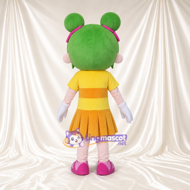 Costume de mascotte Fille – vert – Haut (jaune, rayé); Jupe (plissé) Costume de mascotte Fille – vert – Haut (jaune, rayé); Jupe (plissé)