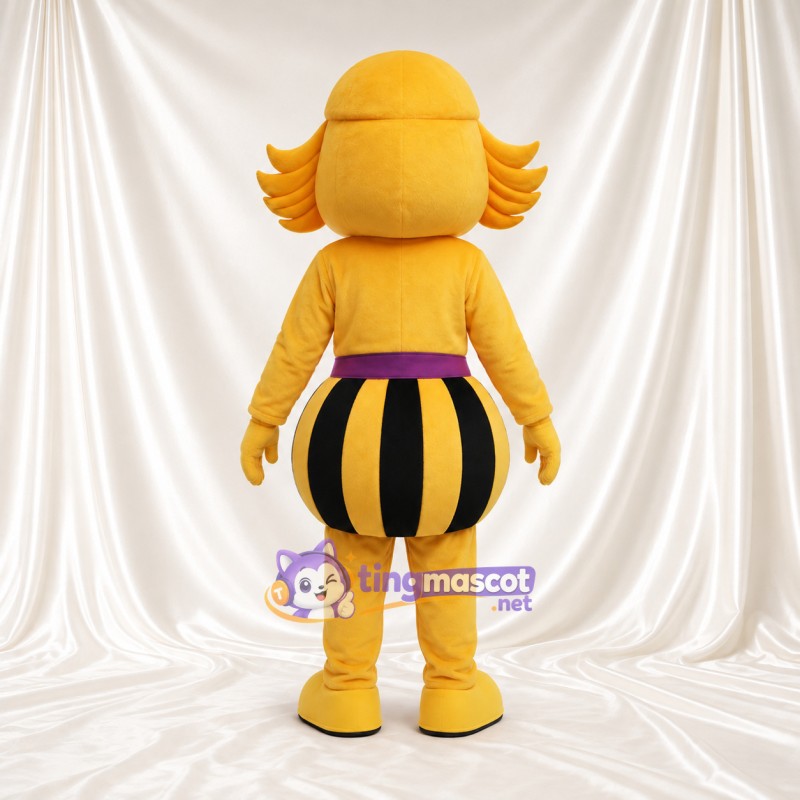 Maskottchenkostüm Mädchenfigur – gelb – Rock (violett) Maskottchenkostüm Mädchenfigur – gelb – Rock (violett)