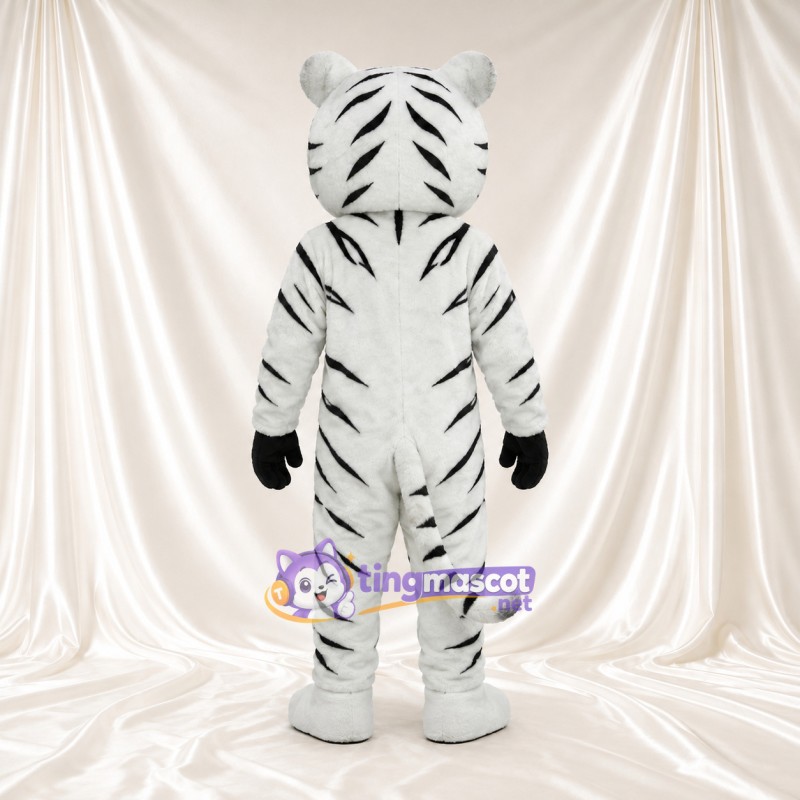 Costume de mascotte Tigre – blanc – Rayures (noir); Nez (rose) Costume de mascotte Tigre – blanc – Rayures (noir); Nez (rose)