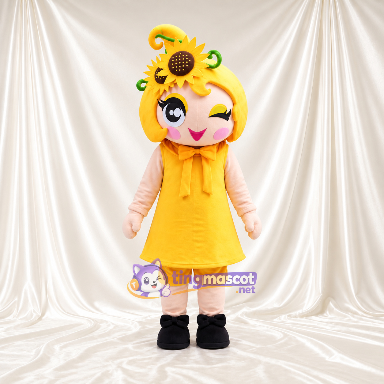 Sunflower Girl Mascot Costume - Yellow Dress and Flower Headpiece Sunflower Girl Mascot Costume - Yellow Dress and Flower Headpiece