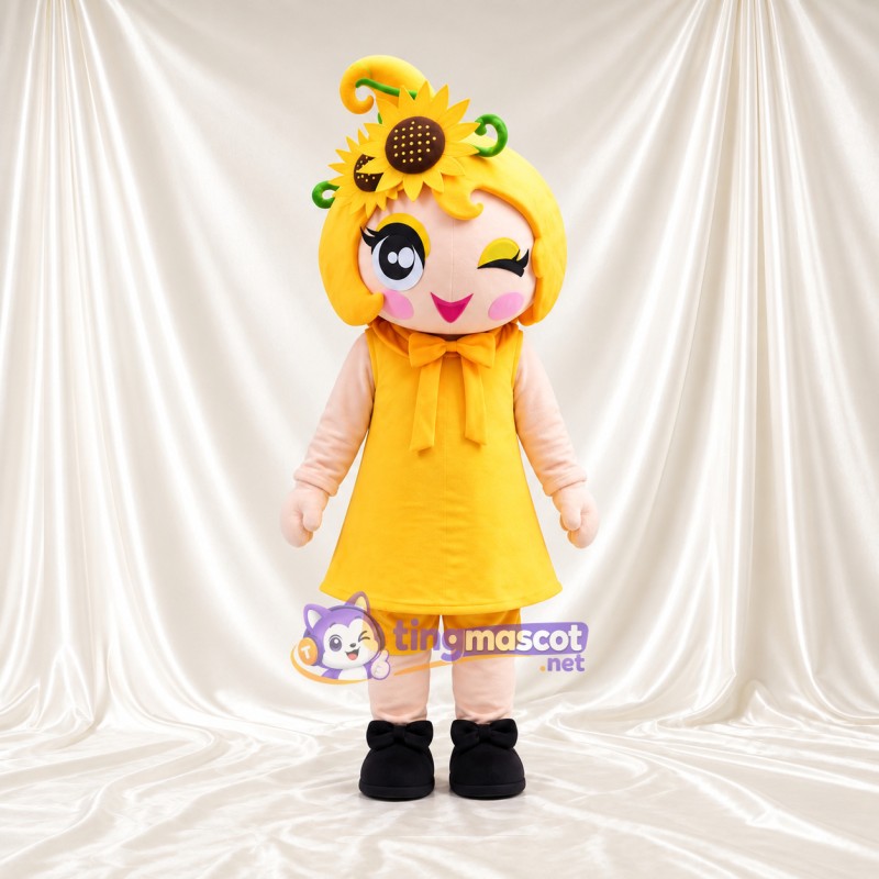 Sunflower Girl Mascot Costume - Yellow Dress and Flower Headpiece Sunflower Girl Mascot Costume - Yellow Dress and Flower Headpiece