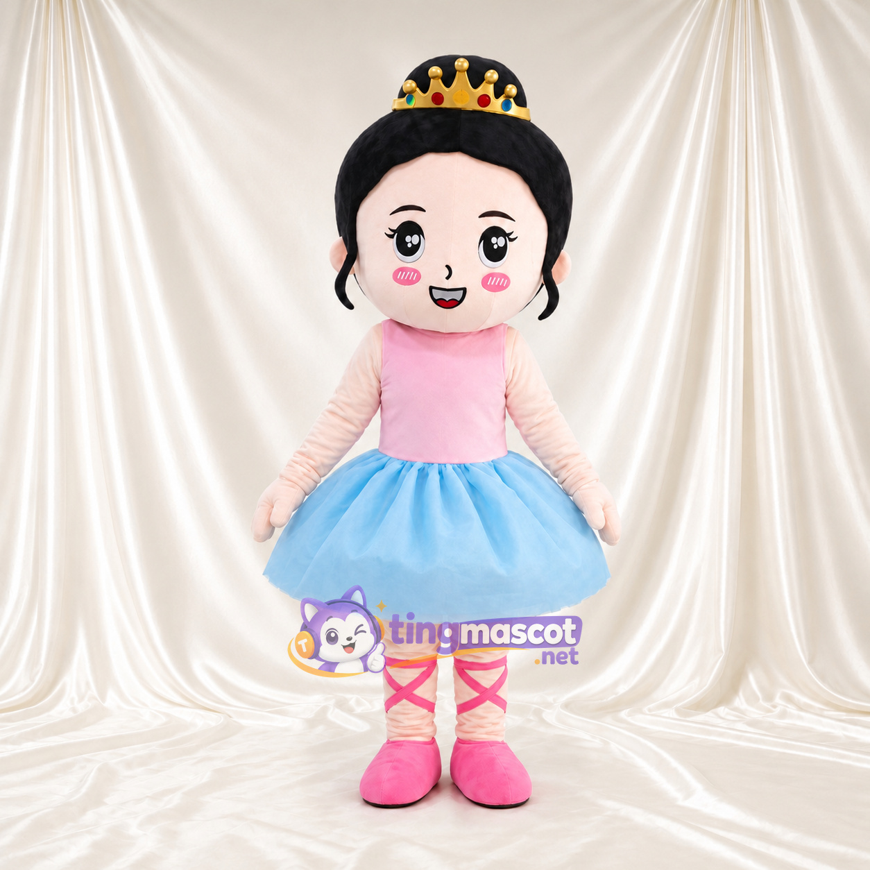 Princess Character Mascot Costume - Gold Crown and Blue Ballet Skirt Princess Character Mascot Costume - Gold Crown and Blue Ballet Skirt