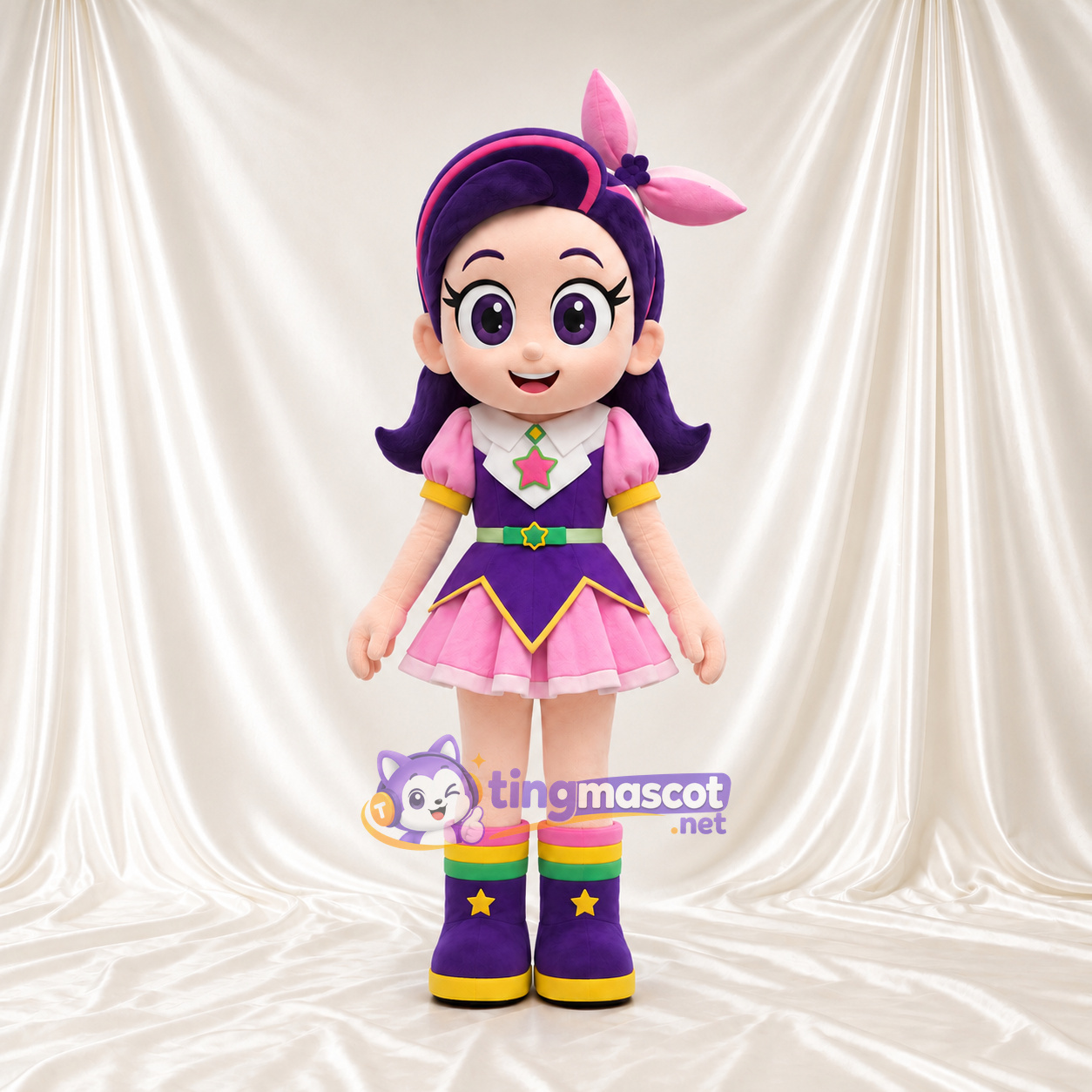 Costume de mascotte Fille – violet – Jupe (rose); Étoile (violet); Bottes Costume de mascotte Fille – violet – Jupe (rose); Étoile (violet); Bottes