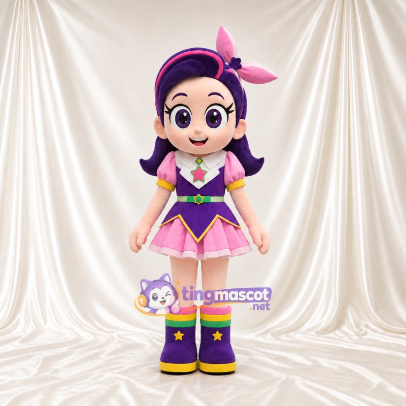 Costume de mascotte Fille – violet – Jupe (rose); Étoile (violet); Bottes
