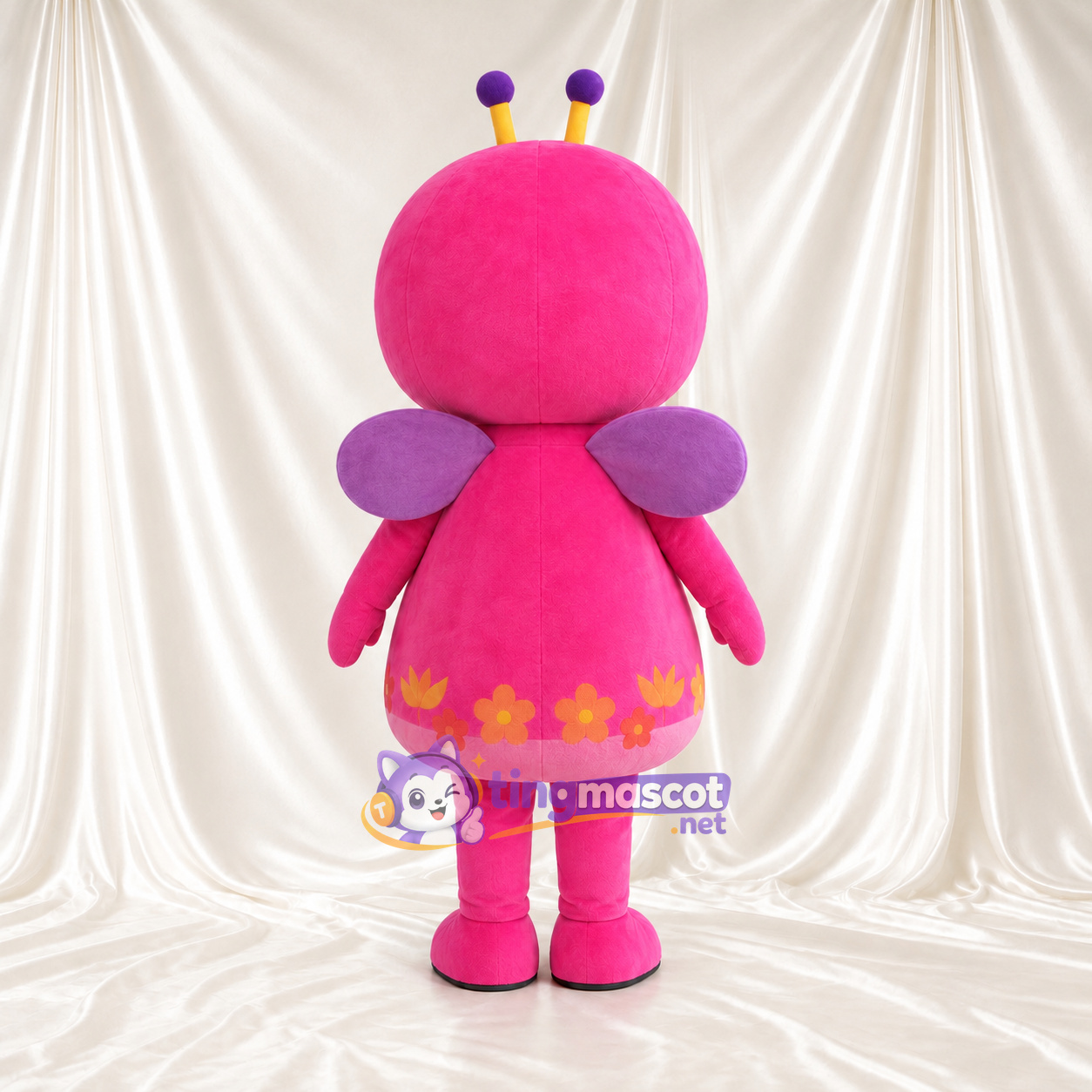 Pink Butterfly Girl Mascot Costume - Flower Dress and Purple Wings Pink Butterfly Girl Mascot Costume - Flower Dress and Purple Wings