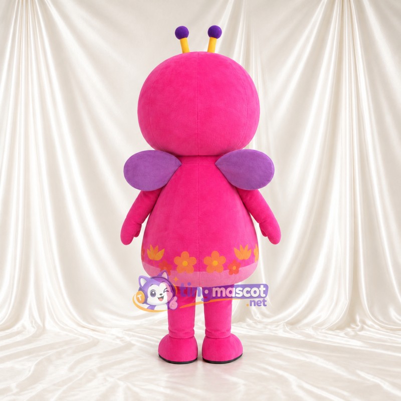 Pink Butterfly Girl Mascot Costume - Flower Dress and Purple Wings Pink Butterfly Girl Mascot Costume - Flower Dress and Purple Wings