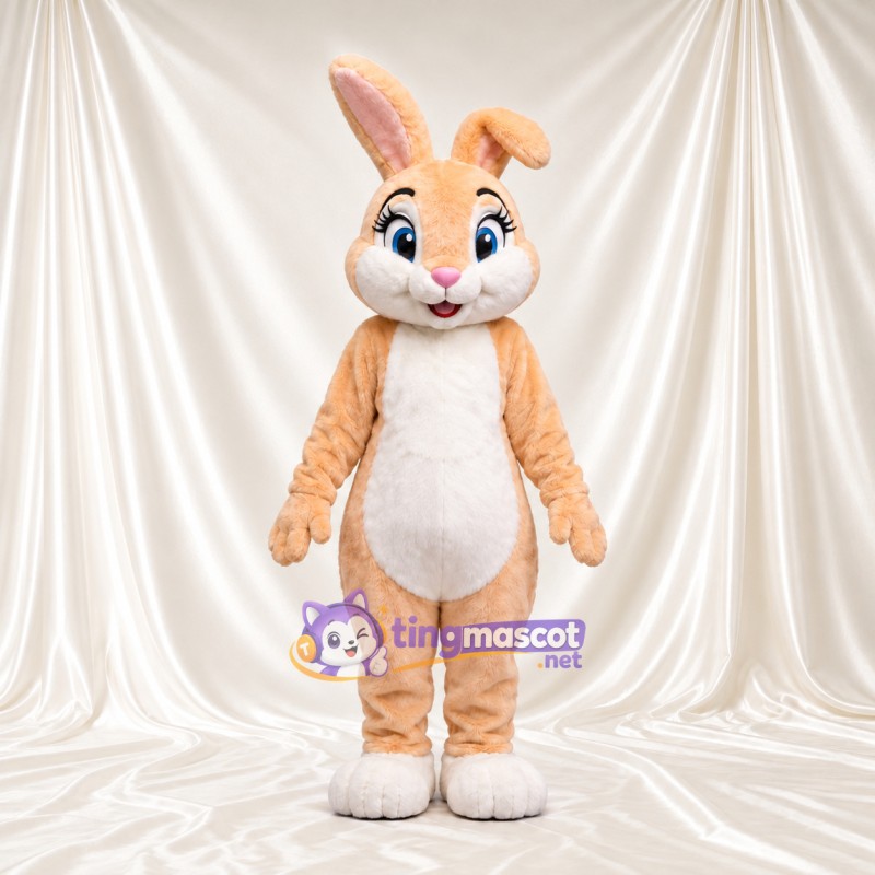 Costume de mascotte Lapin – brun clair – Ventre (blanc); Oreille (unique, plié) Costume de mascotte Lapin – brun clair – Ventre (blanc); Oreille (unique, plié)