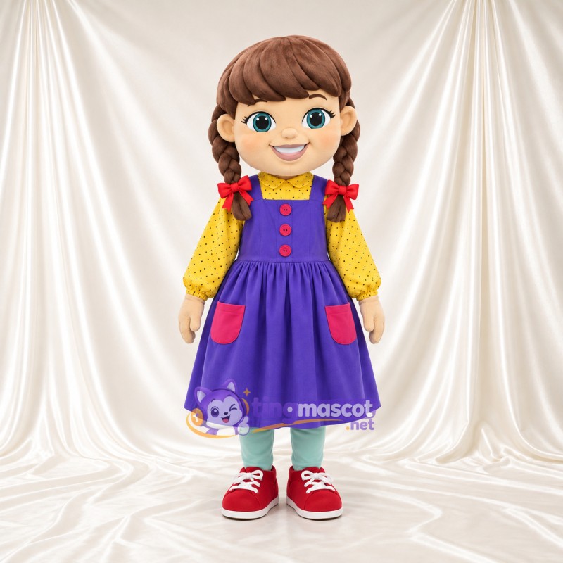 Maskottchenkostüm Mädchenfigur – wie abgebildet – Bluse (violett, gelb) Maskottchenkostüm Mädchenfigur – wie abgebildet – Bluse (violett, gelb)