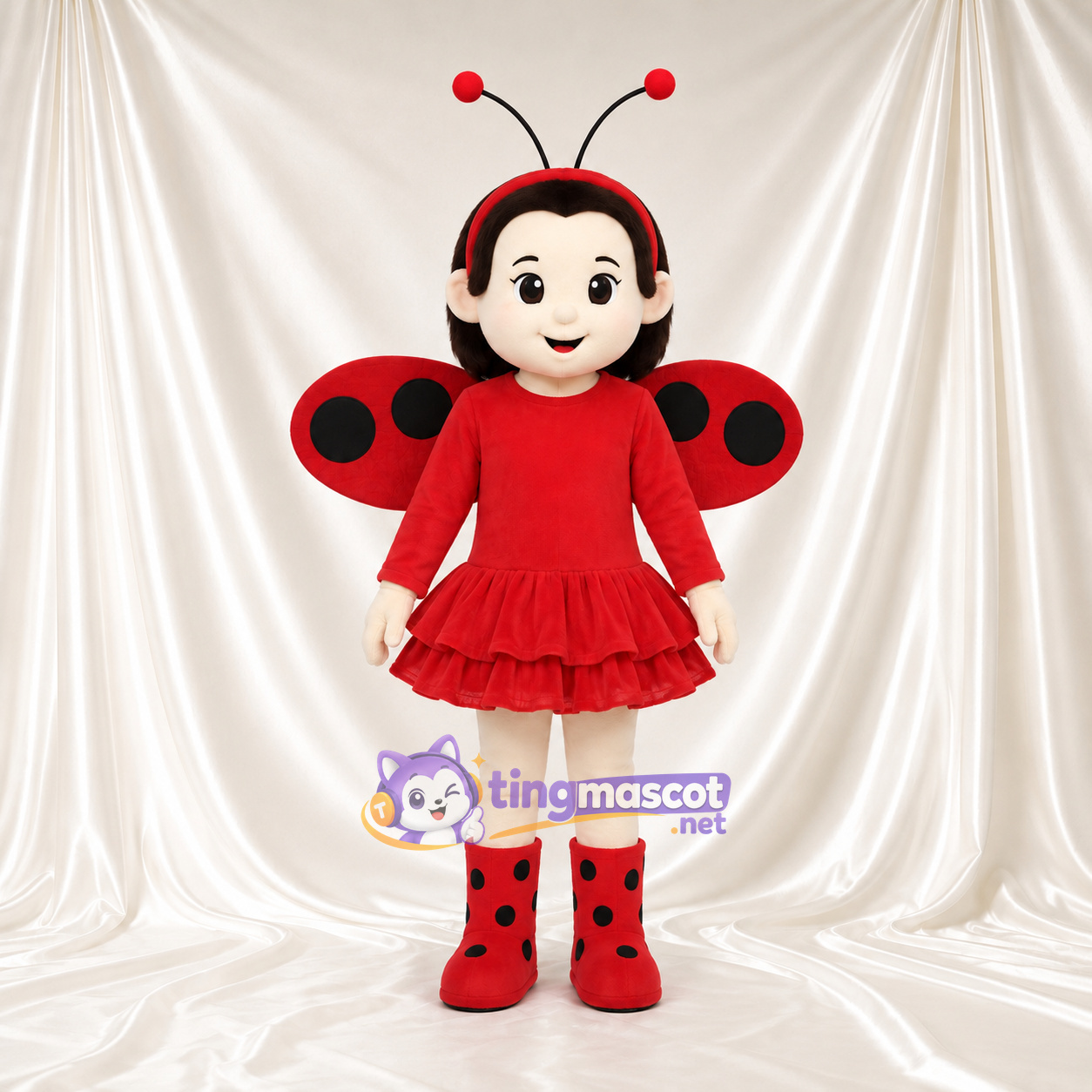 Maskottchenkostüm Marienkäfer – wie abgebildet – Kleid (rot); Flügel (gefleckt) Maskottchenkostüm Marienkäfer – wie abgebildet – Kleid (rot); Flügel (gefleckt)