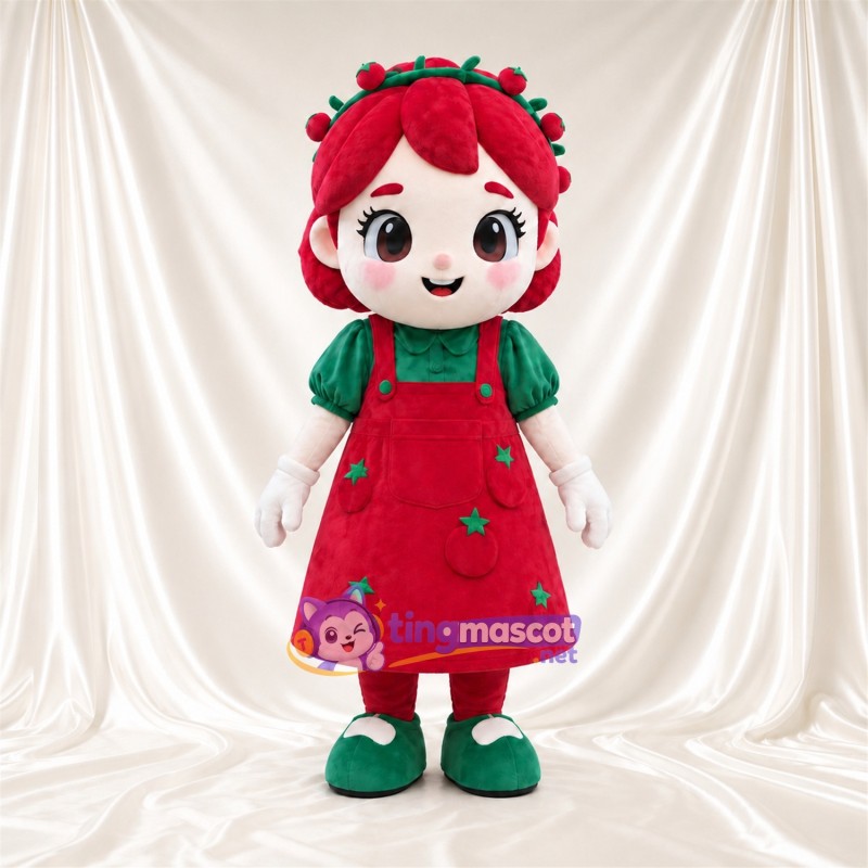 Costume de mascotte Fille – rouge – Étoile (rouge); Chemisier (vert)