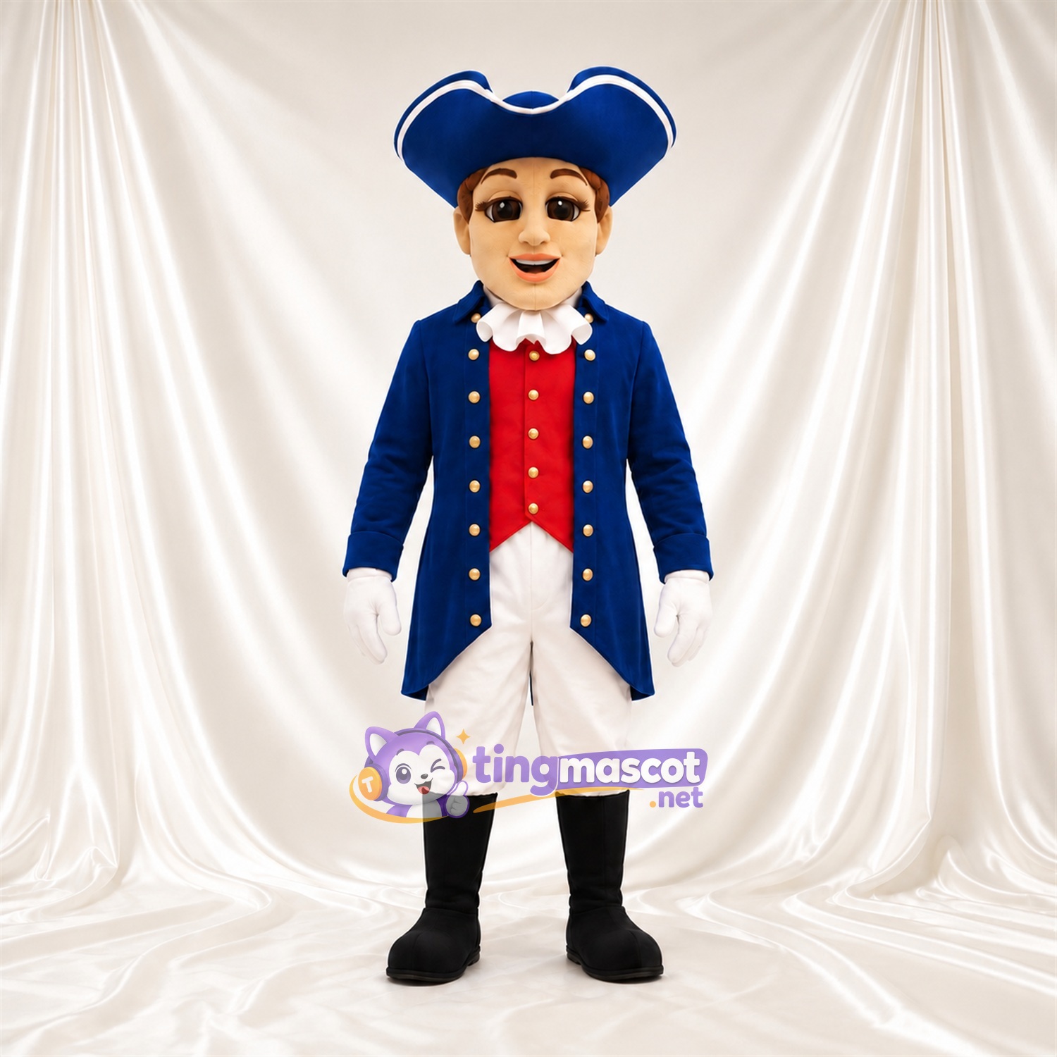 Colonial Woman Mascot Costume - Blue Coat and Tricorn Hat Colonial Woman Mascot Costume - Blue Coat and Tricorn Hat