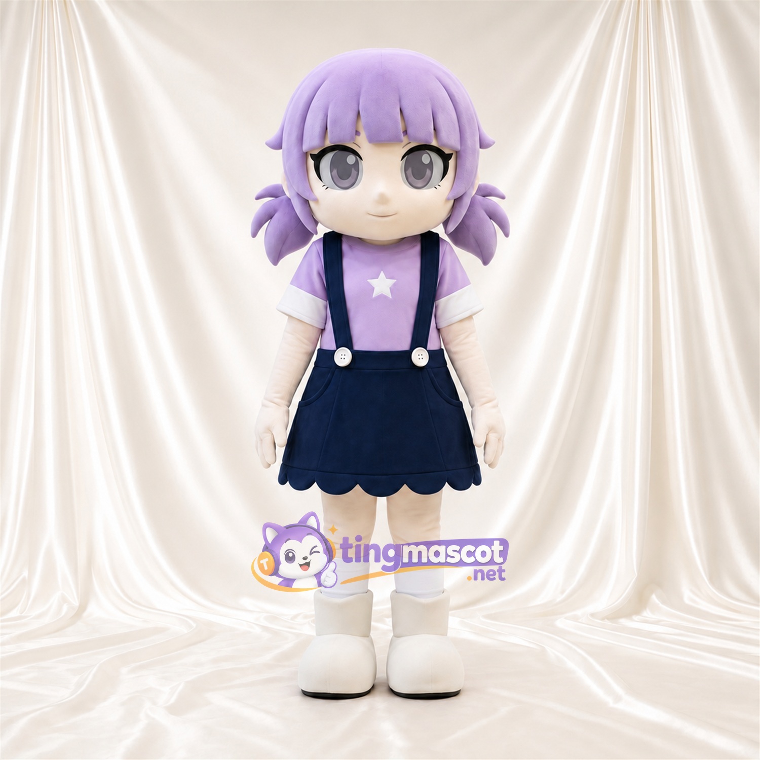 Costume de mascotte Fille – violet – Étoile (bleu marine); Chemise Costume de mascotte Fille – violet – Étoile (bleu marine); Chemise