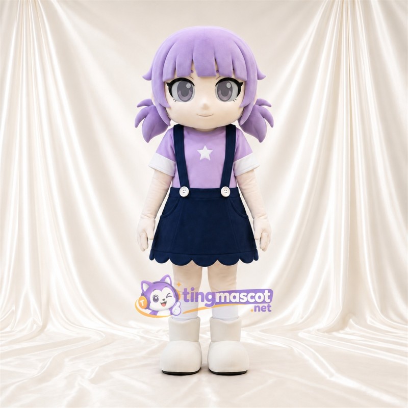 Costume de mascotte Fille – violet – Étoile (bleu marine); Chemise