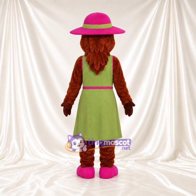 Brown Duck Mascot Costume - Green Dress and Pink Hat Brown Duck Mascot Costume - Green Dress and Pink Hat