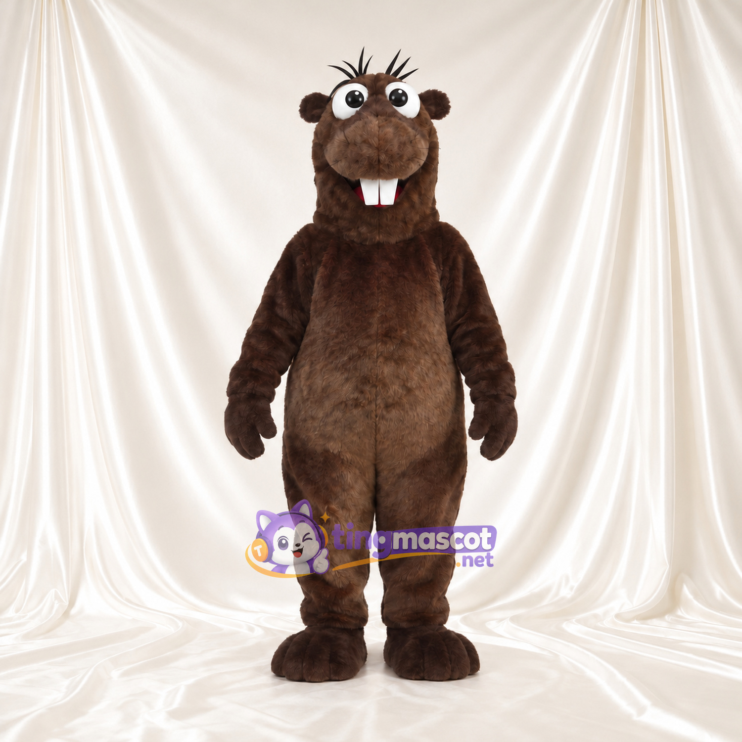 Costume de mascotte Castor – marron – Devant (grand); Dents; Cheveux (à touffes) Costume de mascotte Castor – marron – Devant (grand); Dents; Cheveux (à touffes)