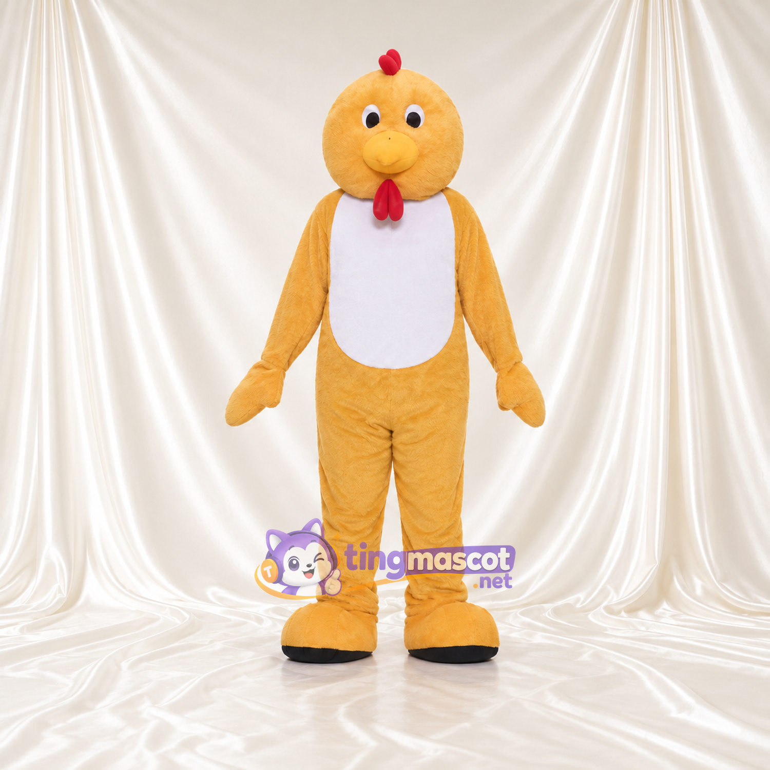 Maskottchenkostüm Huhn – gelb – Bauch (weiß); Kamm (klein, rot) Maskottchenkostüm Huhn – gelb – Bauch (weiß); Kamm (klein, rot)