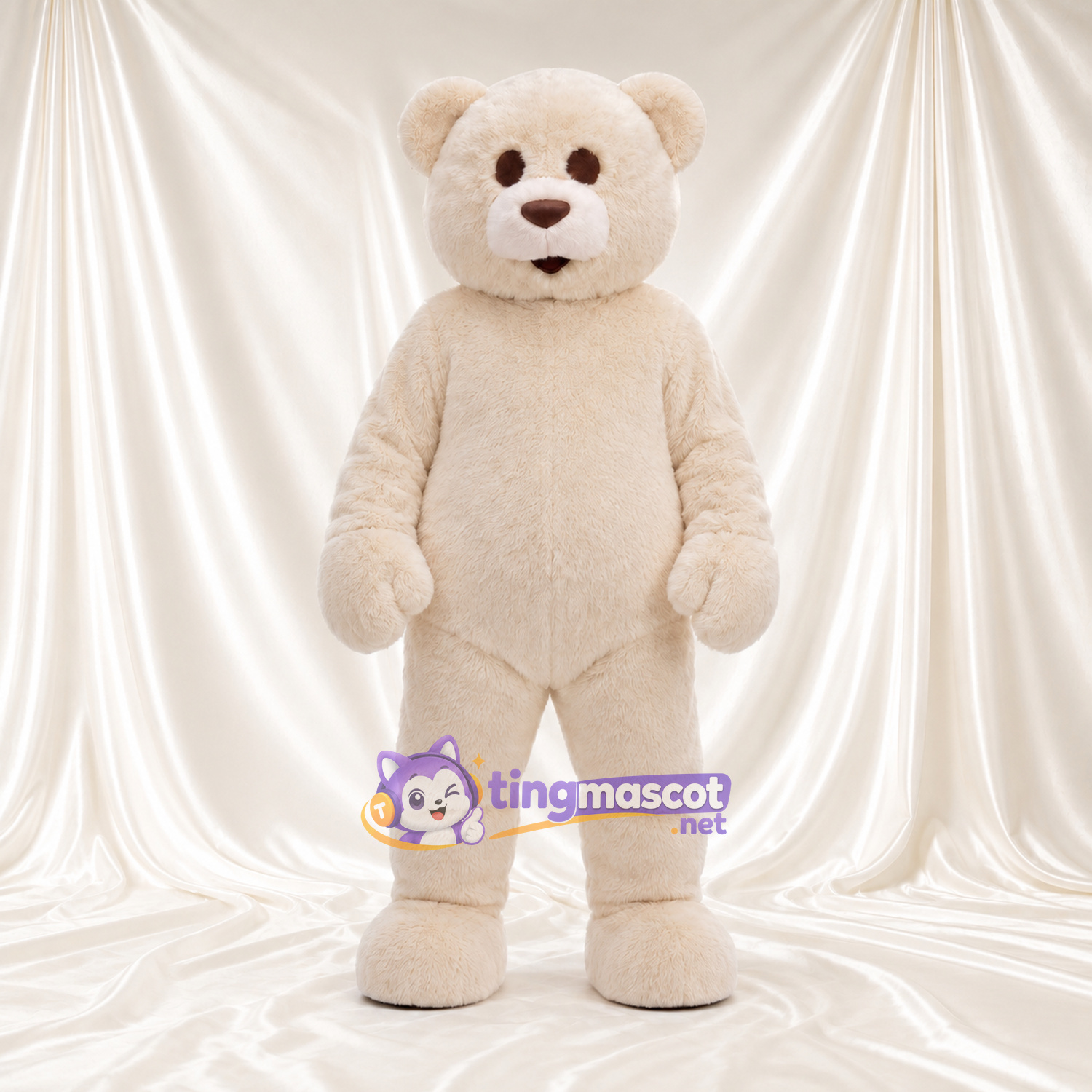 Costume de mascotte Ours – crème – Nez (marron); Oreilles (rond) Costume de mascotte Ours – crème – Nez (marron); Oreilles (rond)