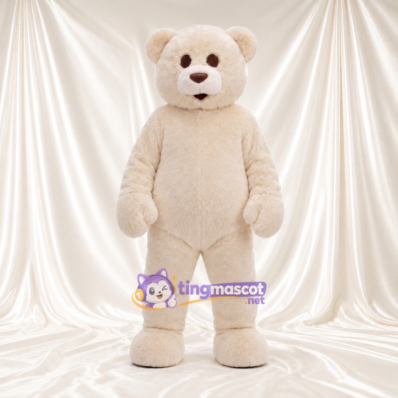 Costume de mascotte Ours – crème – Nez (marron); Oreilles (rond) Costume de mascotte Ours – crème – Nez (marron); Oreilles (rond)
