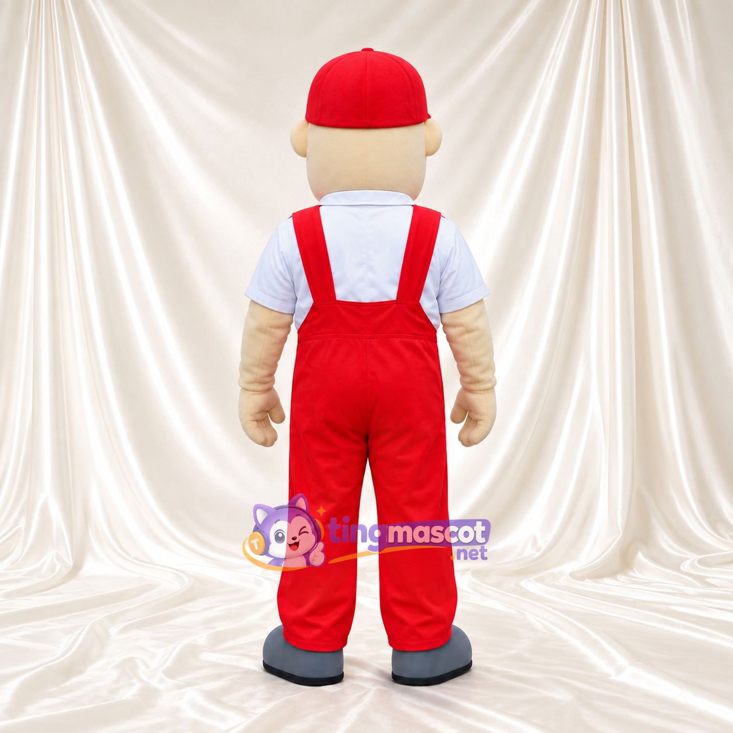 Maskottchenkostüm Arbeiter – wie abgebildet – Latzhose (rot); Kappe Maskottchenkostüm Arbeiter – wie abgebildet – Latzhose (rot); Kappe
