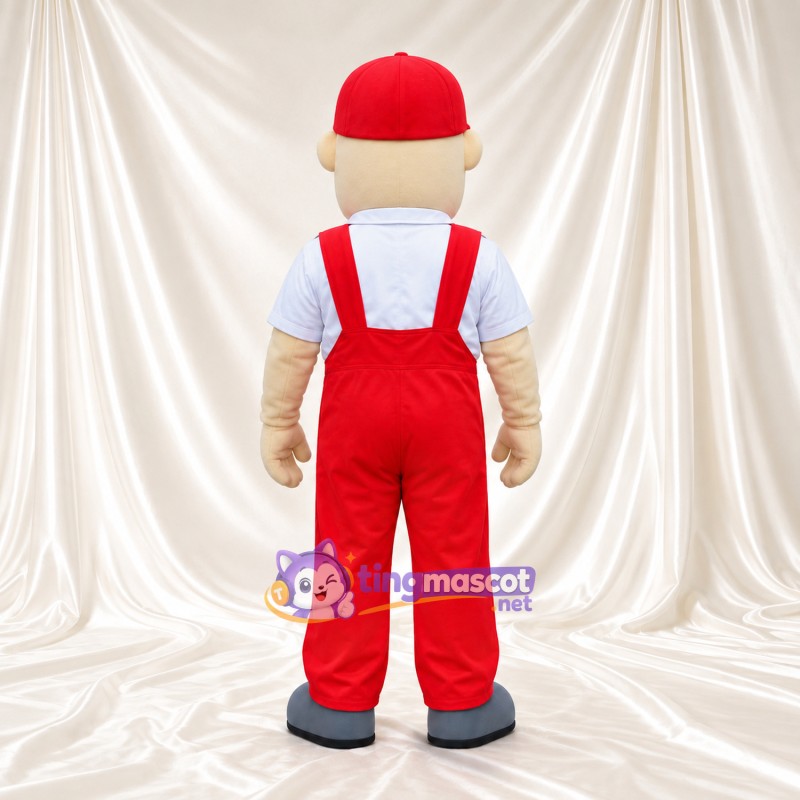 Maskottchenkostüm Arbeiter – wie abgebildet – Latzhose (rot); Kappe Maskottchenkostüm Arbeiter – wie abgebildet – Latzhose (rot); Kappe