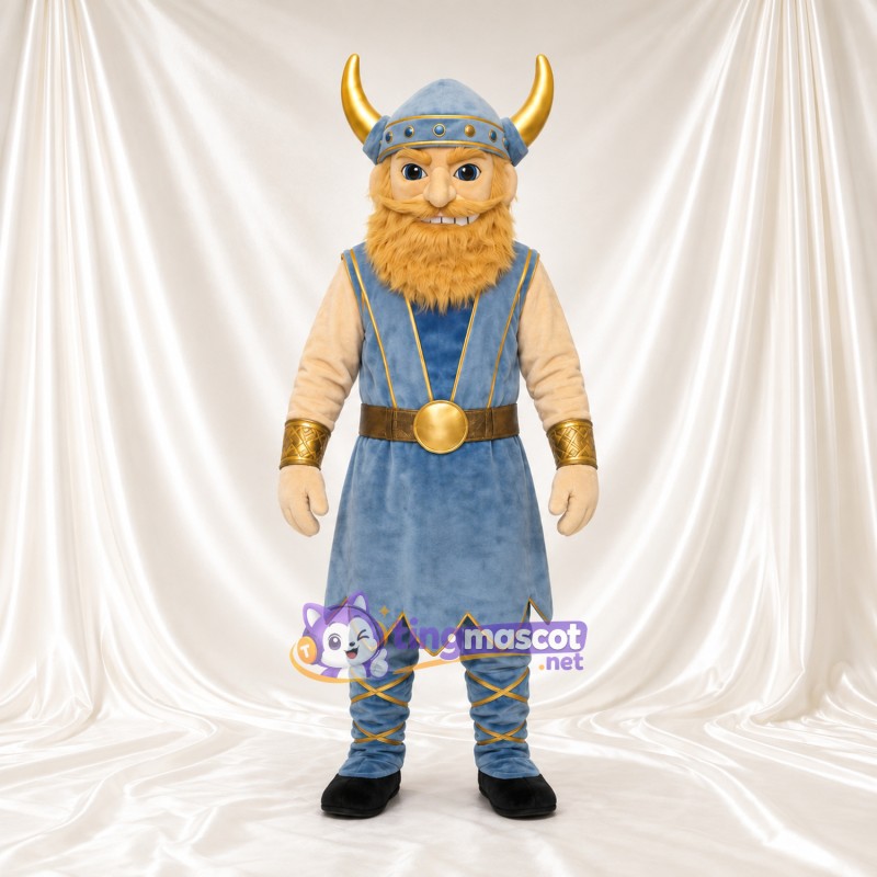 Maskottchenkostüm Wikinger – wie abgebildet – Tunika (blau); Helm (goldfarben) Maskottchenkostüm Wikinger – wie abgebildet – Tunika (blau); Helm (goldfarben)